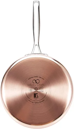 Vista 4 de Bergner BGIC-3661 Infinity Chefs De Lux - Sartén de cobre de tres capas con tapa de vidrio, acero inoxidable, acabado de martillo de cobre (9.4 in)