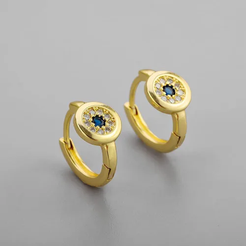 Vista 4 de Huggie - Aretes de aro pequeños con circonita cúbica para mujeres y niñas, cartílago de circonita cúbica azul, hipoalergénicos, delicados