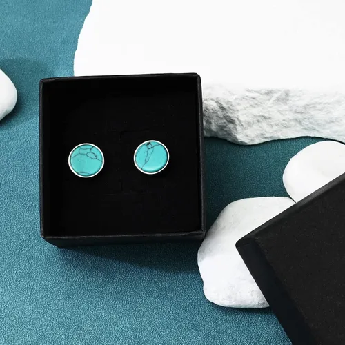 Vista 6 de Tibetan Turquoise Earrings 925 Sterling Silver Post Stud Boho Gemstone Hypoallergenic Handmade Earrings for Women Trendy Fashion