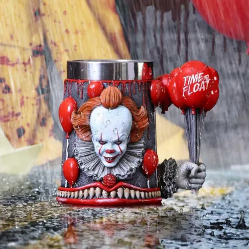 Vista 8 de Nemesis Now IT Pennywise - Jarra de payaso, resina pintada a mano, hora de flotar, mercancía de película de terror, mango de globos rojos, 6.1 in