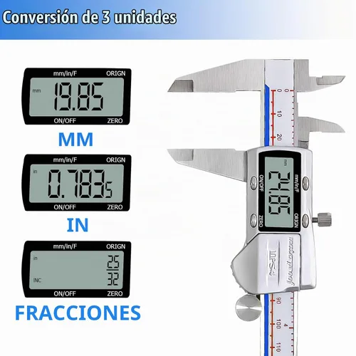 Vista 3 de Calibre Digital Herramienta de Medición, Micrómetro Digital Electrónico Impermeable IP54, Calibre Vernier de Acero Inoxidable con Gran Pantalla LCD