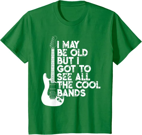 Vista 34 de Camiseta con texto en inglés "I May Be Old But I Got to See All The Cool Bands" Negro