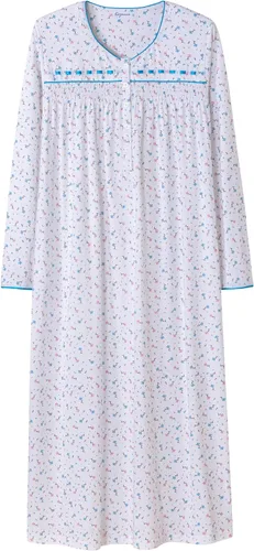 Vista 19 de Keyocean - Camisones para mujer, de algodón suave, cómodo, ligero, bordado, de manga larga, para dormir Azul