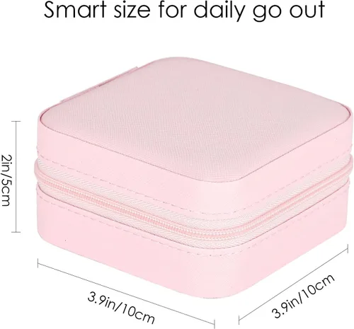Vista 2 de Souarts Joyero de viaje, caja de joyería pequeña de PU y organizador, estuche de joyería de viaje rosa para mujeres y niñas, anillo organizador