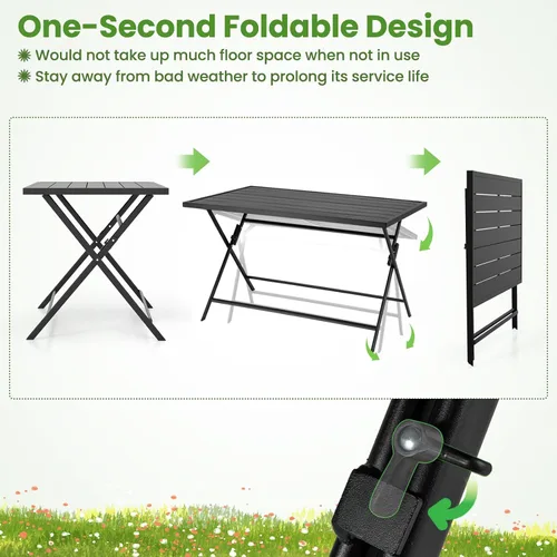 Vista 7 de Tangkula Juego de comedor plegable de 5 piezas para 4, mesa de comedor rectangular grande de metal y 4 sillas plegables de patio, mesa y sillas al