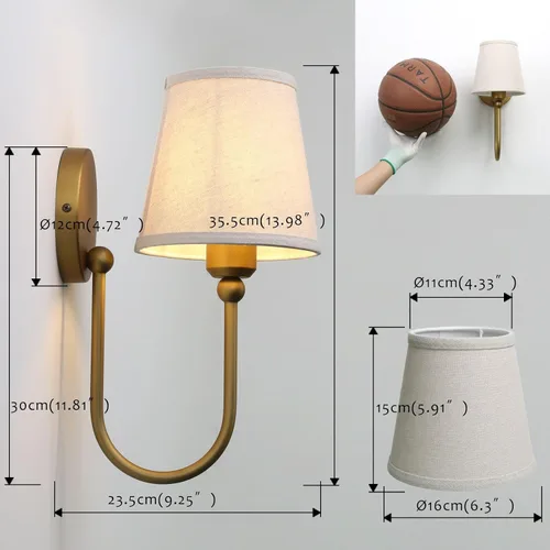 Vista 5 de Antique Linen Fabric Wall Sconces Set of 2, Hardwired Curved Arm Bathroom Vanity Light, Indoor Wall Decor Lamp for Living Room, Kitchen, Bedroom