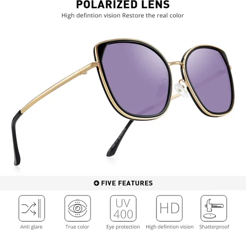 Vista 5 de gafas de sol polarizadas ojo de gato para las mujeres señoras marca tendencia sol gafas UV400