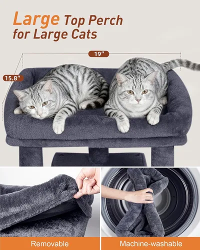 Vista 2 de Árbol para gatos grande, Cama en percha grande de 19 * 15.8 pulgadas para gatos adultos, Torre para gatos de 23.6 pulgadas con poste para rascar