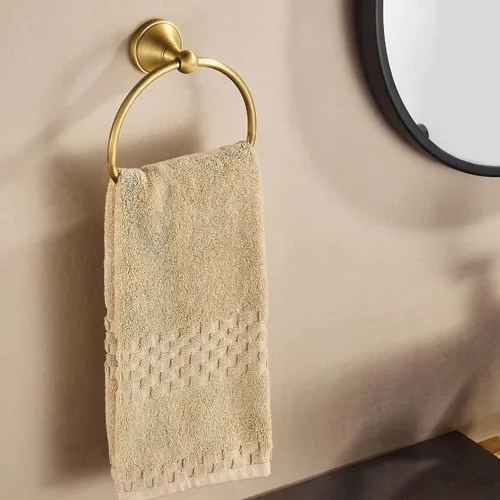 Vista 2 de WOLIBEER Toallero de latón, antiguo soporte para toallas de mano, soporte redondo para toallas de baño, accesorios de cocina retro montados