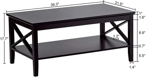 Vista 2 de Mesa de centro ChooChoo Oxford con patas más gruesas, mesa de centro de madera negra con almacenamiento para la sala de estar