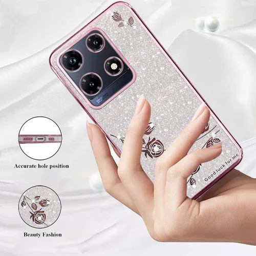Vista 2 de Funda para Infinix Note 30 Pro, funda transparente con purpurina brillante de lujo para Infinix Note 30 Pro, funda de silicona TPU suave flor