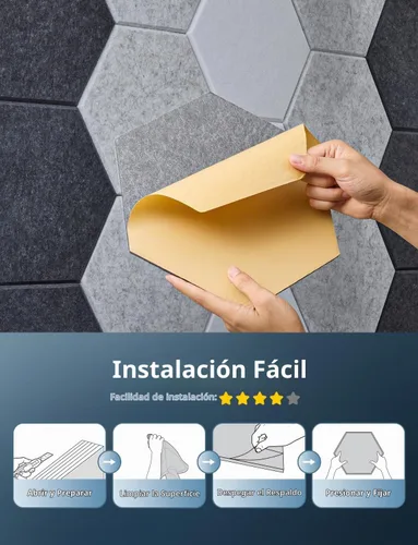 Vista 8 de Paneles de pared acústicos hexagonales autoadhesivos, paquete de 12 azulejos absorbentes de sonido para paredes y puertas, panel interior decorativo