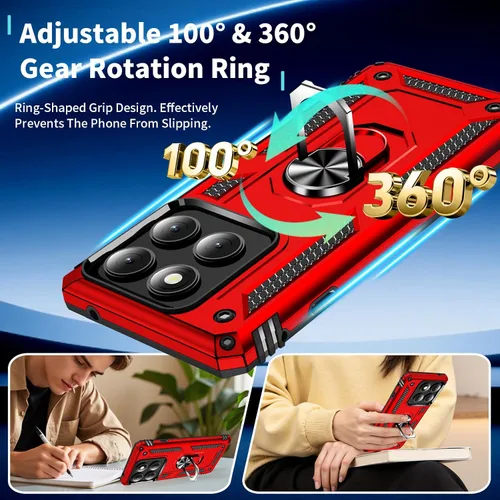 Vista 4 de HNHYGETE Funda para Motorola Edge 2025 con protector de pantalla: soporte giratorio de grado 360° (antideslizante) protección contra caídas y golpes