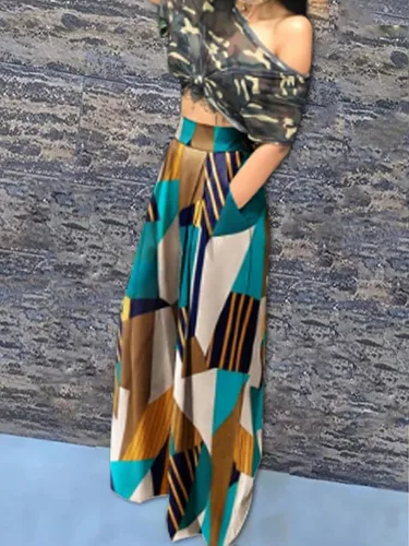 Vista 3 de EQQZD Pantalones palazzo para mujer, pantalones holgados de pierna ancha y cintura alta, pantalones largos elegantes