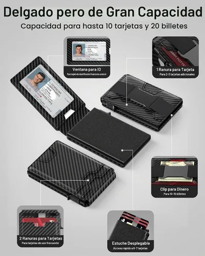 Vista 2 de typecase Cartera inteligente para hombre, Negro fibra de carbono