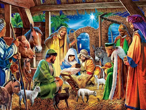Vista 2 de MasterPieces Rompecabezas de Navidad EZ Grip de 300 piezas - Away in a Manger - 18 x 24 pulgadas