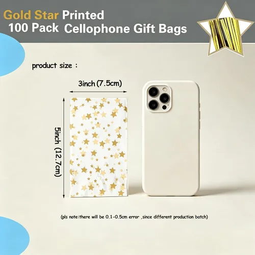 Vista 2 de 100 bolsas de regalo con estampado de estrellas de 3 x 5 pulgadas, bolsas de regalo de celofán, bolsas de regalo de celofán, bolsas de regalo