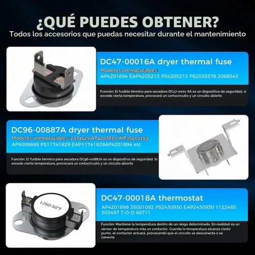 Vista 6 de 【Actualizado】Elemento de calefacción para secador DC47-00019A Compatible con secador Samsung DV42H5000EW/A3 DV45H7000EW/A2 DV48H7400EW/A2