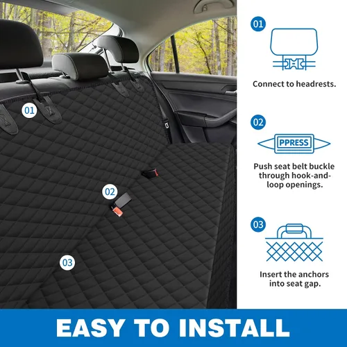 Vista 5 de (54 pulgadas de ancho x 56 pulgadas de largo, funda negra para asiento trasero impermeable para perro con ventana de malla duradera