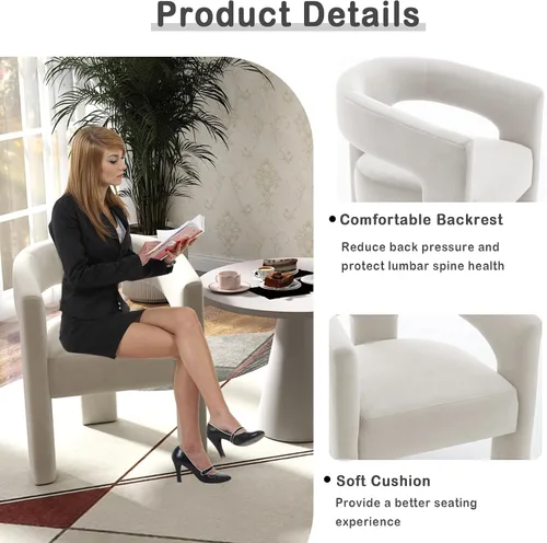 Vista 5 de Modernas sillas de comedor, silla de sherpa tapizada de terciopelo con respaldo, silla de tocador Boucle ensamblada cómoda para cocina, comedor