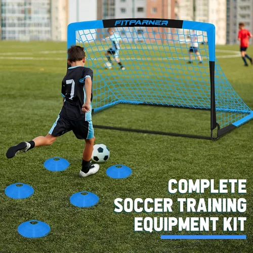 Vista 7 de Arcos de Fútbol para Niños para Patio Trasero - Juego de 2 Arcos de Fútbol Plegables Emergentes con Bola, Conos, Kit Completo de Equipo