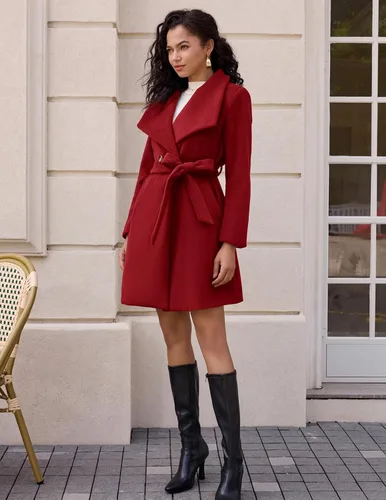 Vista 3 de Kate Kasin Abrigo de vestir para mujer, abrigo con cinturón, solapa de doble botonadura, abrigo de línea A, gabardina de otoño e invierno