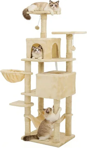 Vista 21 de Árbol para gatos de 35.8 pulgadas con cama doble para gatos y hamaca, rascador de felpa con plataforma cómoda para dormir y pelota de juguete