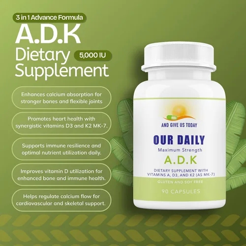 Vista 2 de Daily Vites, Suplemento vitamínico ADK de 5000 UI – 180 cápsulas – Vitamina A, D3 y K2-MK7 de alta potencia – Formulado por médicos para apoyo óseo