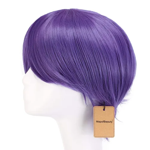 Vista 2 de MapofBeauty Peluca de disfraz de cosplay recta corta de moda (morado)