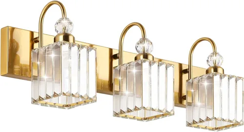 Vista 40 de Ralbay Modernas luces LED de cristal para tocador de baño, 3 luces de acero inoxidable, luces de tocador de cristal sobre el espejo, accesorios