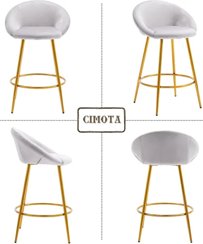 Vista 5 de CIMOTA Juego de 2 taburetes de bar de terciopelo gris, modernos taburetes de bar copetudos de 26 pulgadas, sillas con respaldo/reposapiés, taburetes