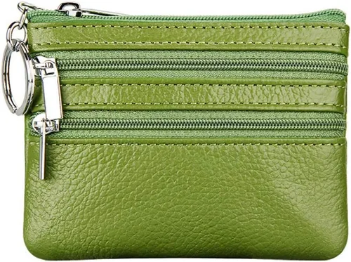 Vista 14 de Porta Monedas de Cuero Genuino para Mujer de Cynure, Mini Monedero con Llavero Beige