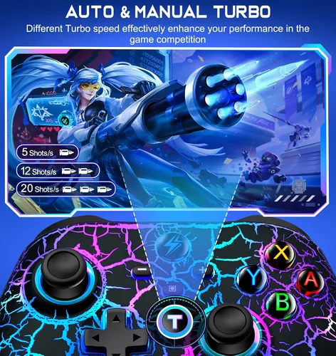 Vista 5 de Controlador inalámbrico Switch Pro para controlador de interruptorLiteOLED, LED multiplataforma Windows PC IOS Android Switch remoto con Cool RGB