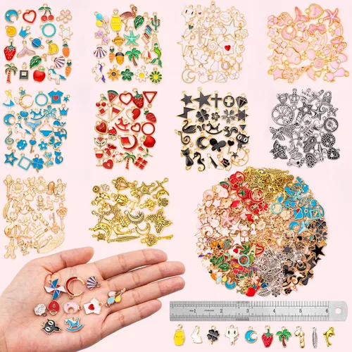 Vista 3 de 500 PCS Dijes para Fabricación de Joyas, Surtidos de Oro, Plata y Esmalte Dijes Lindos para Pulseras DIY, Collares, Aretes, Llaveros y Proyectos