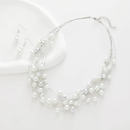 Vista 4 de Collar de perlas en capas de múltiples hebras, gargantilla de perlas para mujer, joyería de cuentas para bodas y fiestas