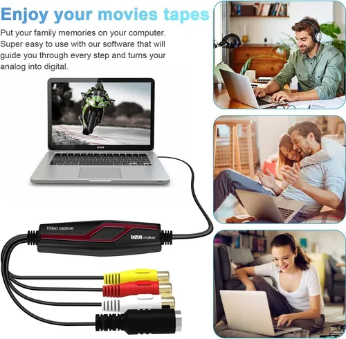 Vista 5 de Convertidor VHS a digital, dispositivo de tarjeta de captura de video, VHS VCR Hi8 Mini DV a Mac convertidor digital, convertidor de video RCA a USB