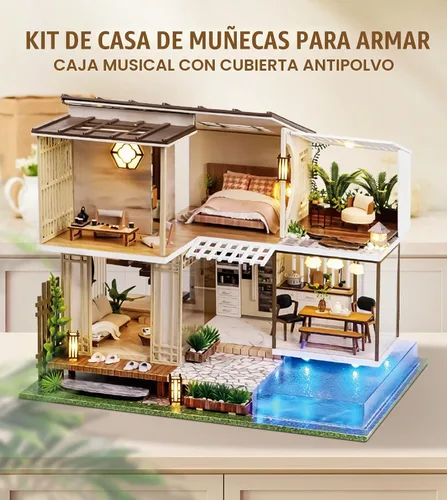 Vista 6 de Spilay - Casa de muñecas en miniatura con muebles, kit de bricolaje de madera para casa de muñecas, mini kit artesanal hecho a mano, escala 1:24