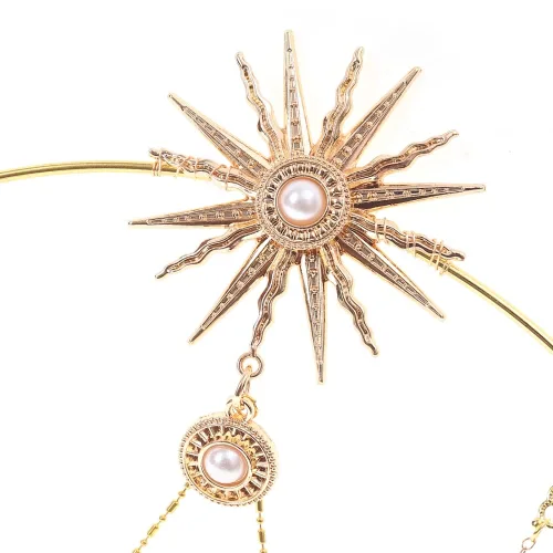 Vista 5 de Diadema con corona de halo de diosa del sol para mujer, tocado virgen maría con cadena, disfraz de fiesta de Halloween, cosplay, sesión de fotos