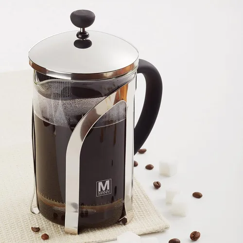 Vista 2 de Cafetera de prensa francesa, olla percoladora, 27.1 fl oz, vidrio superior transparente, aislado. Ideal para té, café. Filtro de prensa superior