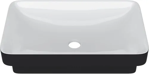 Vista 6 de Fregadero de baño de recipiente, semiempotrado, blanco y negro, 19 x 12 pulgadas, sobre encimera, fregaderos de cerámica rectangulares, encimera