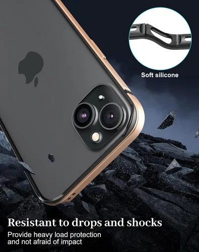 Vista 6 de Funda delgada de metal para iPhone 15, [interior de TPU suave + parachoques chapado en metal] [compatible con carga inalámbrica] a prueba de golpes