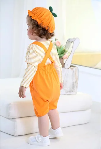 Vista 3 de Traje de Acción de Gracias para bebé niño y niña, traje de 1er Acción de Gracias, traje con tirantes de calabaza