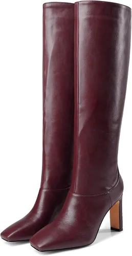 Vista 3 de MODENCOCO Botas altas hasta la rodilla de cuero con punta cuadrada mate para mujer de 3 pulgadas
