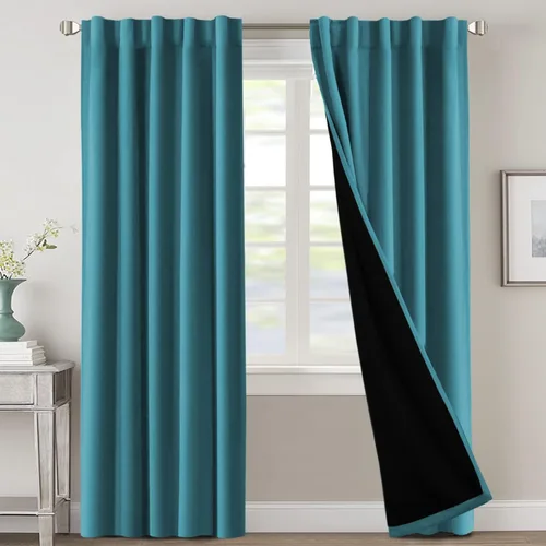 Vista 133 de H.VERSAILTEX Cortinas 100% opacas para dormitorio con forro negro, cortinas de oscurecimiento de habitación completa, con aislamiento térmico