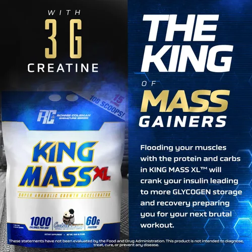 Vista 5 de Ronnie Coleman Signature Series King Mass XL Mass Gainer - Proteína en polvo, ganador muscular, 2.16 onzas de proteína, 6.35 oz de carbohidratos