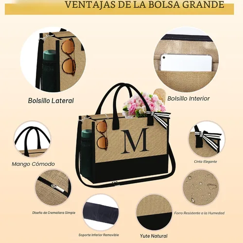 Vista 4 de YOOLIFE Regalos personalizados para mujeres, bolsa de yute inicial y 2