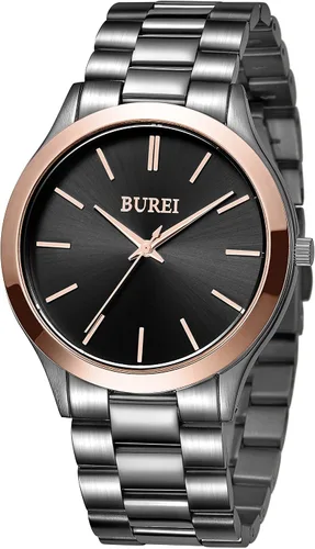 Vista 3 de BUREI Relojes de pulsera para hombre, relojes analógicos de cuarzo de acero inoxidable para hombre