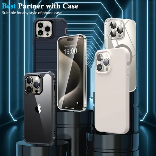 Vista 5 de YMHML Paquete de 3 protectores de pantalla de vidrio templado compatibles con iPhone 16 Plus, 15 Pro Max, 15 Plus, película HD de grado militar
