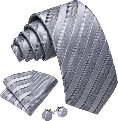 Vista 104 de Barry.Wang Juego de corbatas para hombre, corbata de seda a rayas, tejido a cuadros, gemelos formales, negocios, boda