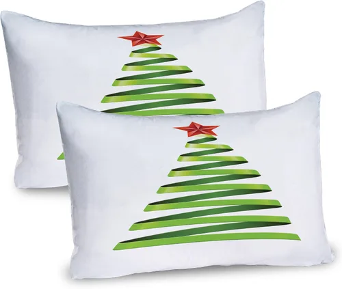 Vista 61 de Ambesonne Juego de 2 fundas de almohada navideñas, diseño de estrellas de Navidad y copos de nieve, letras retro, ropa de cama de microfibra